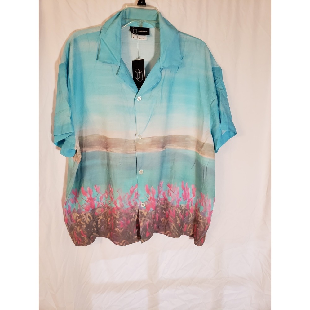 Original Use Aqua Short Sleeve Resort Dress Shirt Size L